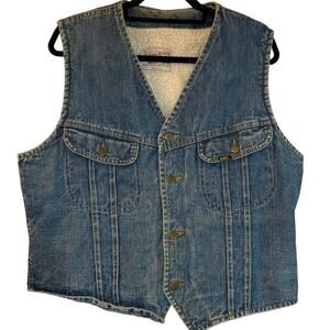 Vintage 70s Lee Storm Rider Sherpa Lined Denim Vest Adult Large (Boxy)